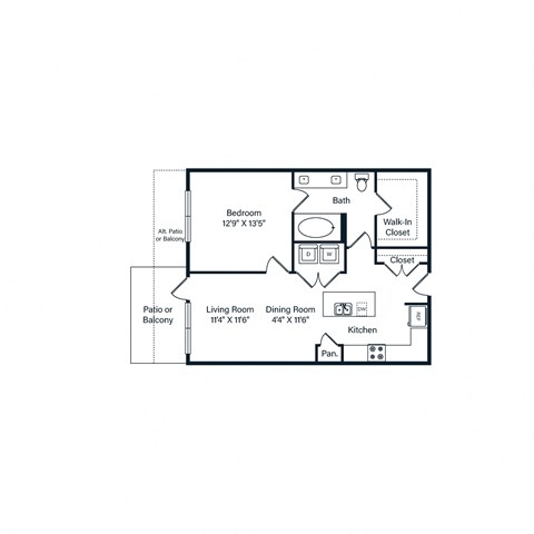 A3 one bed one bath floorplan